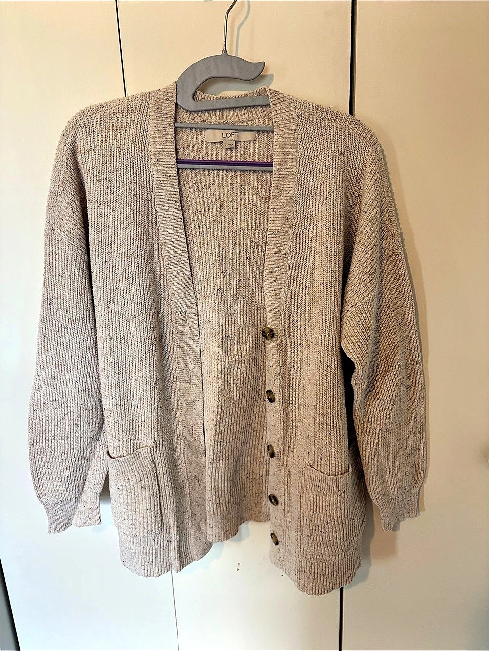 LOFT Women's Knit Cardigan Beige Large